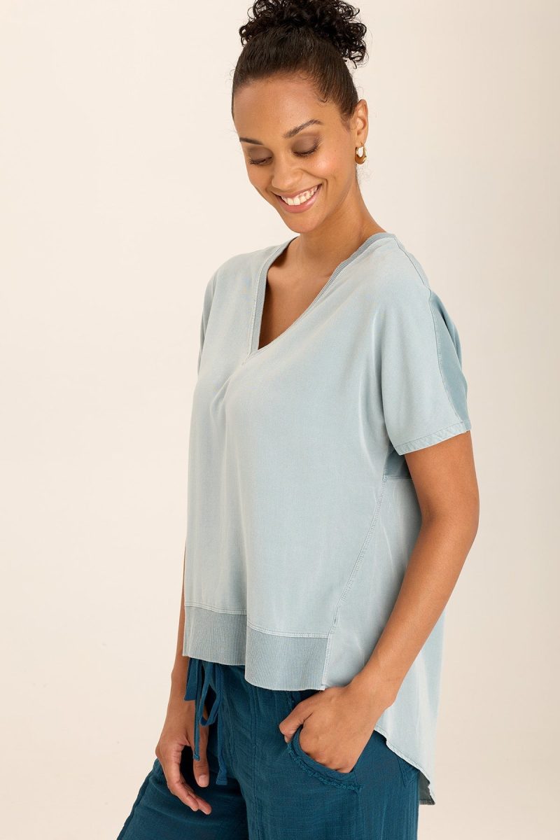 Clara Twill/Jersey Relaxed V-Neck Tee - Image 2