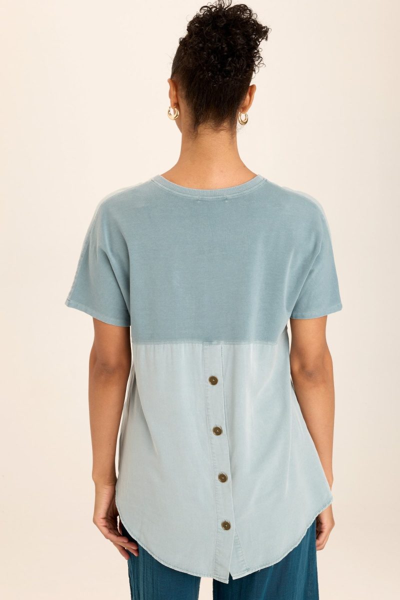 Clara Twill/Jersey Relaxed V-Neck Tee - Image 3