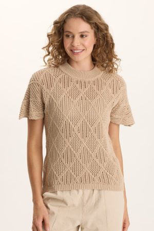 Copeland Cotton Knit Short-Sleeve Mock Neck Top