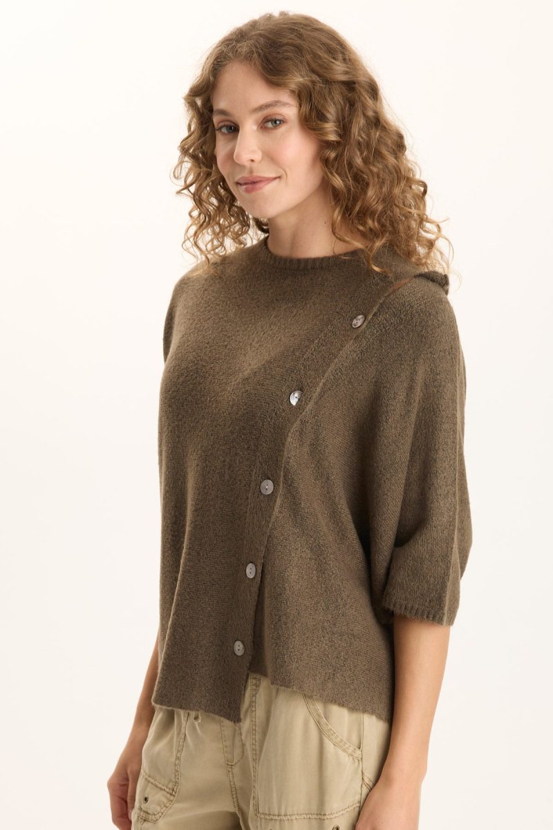 Osiris Asymmetrical Button Detail Knit Poncho - Image 3