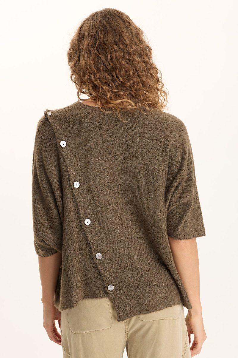 Osiris Asymmetrical Button Detail Knit Poncho - Image 4