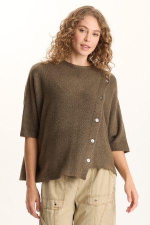 Osiris Asymmetrical Button Detail Knit Poncho