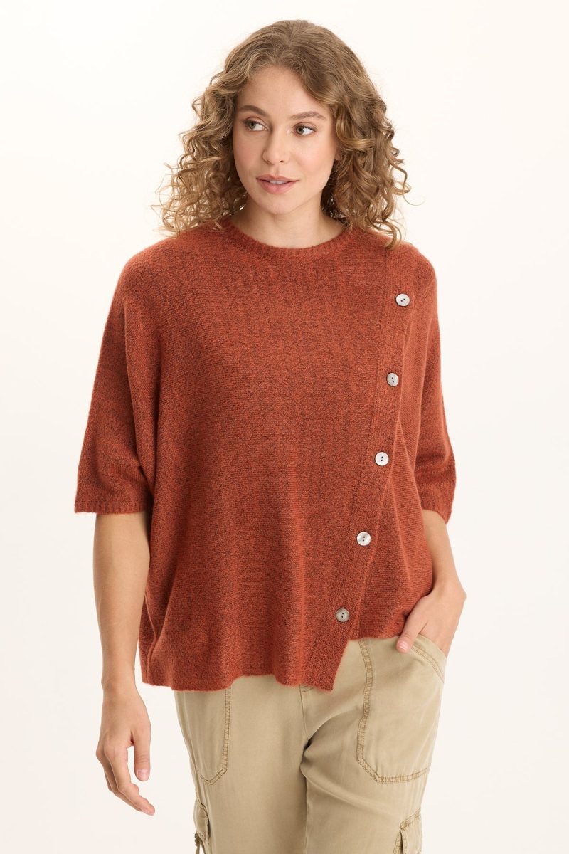 Osiris Asymmetrical Button Detail Knit Poncho
