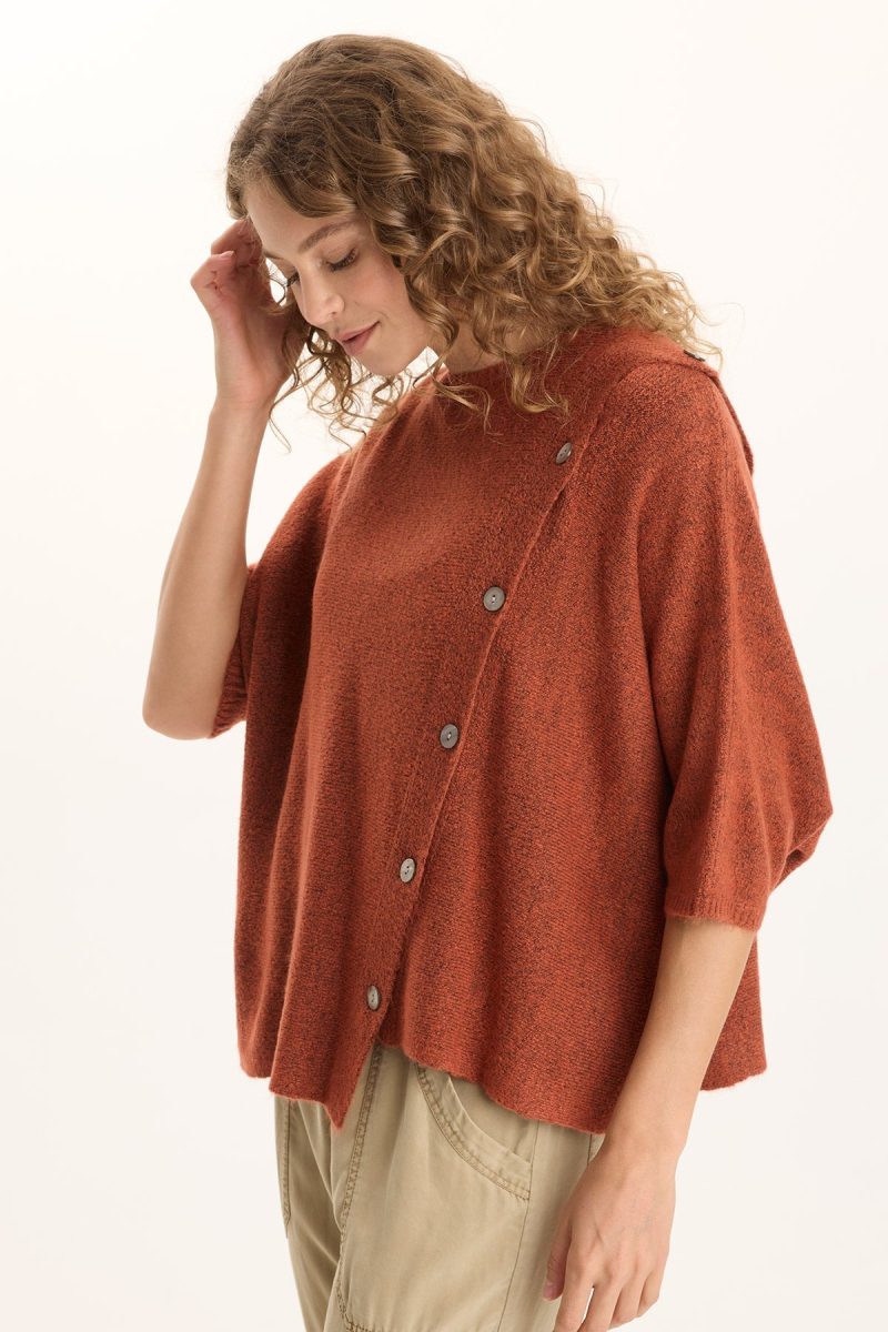 Osiris Asymmetrical Button Detail Knit Poncho - Image 3